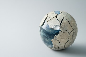 Cracked Decorative Sphere Representing Earth with Blue and Grey Color Palette