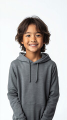 An Asian Boy wearing Casual and Standing on the White Backdrop