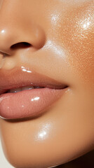 Glossy lips with radiant shine and smooth texture