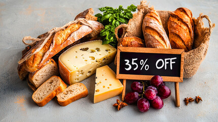 Gourmet Food Sale Banner with 35% Off Handwritten Text and Rustic Kitchen
