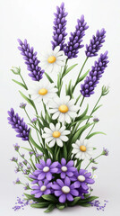 Obraz premium Lavender and chamomile flowers create vibrant floral arrangement, showcasing beauty and tranquility