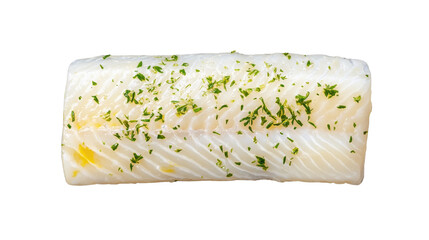 Dolly fish fillet sashimi with herbs   isolated on white background