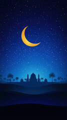 Fototapeta premium serene desert silhouette with crescent moon and mosque