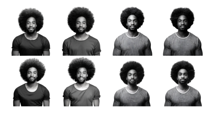 Diverse Black Man Wearing T-Shirts with Varied Expressions in Portraits, Bundle Set Collection, Isolated on Transparent Background
