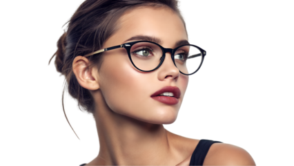 African american Portrait of beautiful young black woman wearing glasses eyeglasses business woman in glasses isolated transparent background