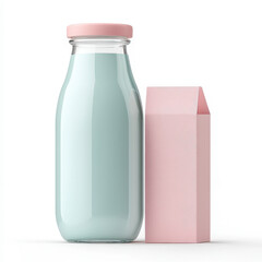Stylish pastel milk bottle and carton design offers eco-friendly packaging innovation, combining modern aesthetics with sustainable choices. Perfect for brands.