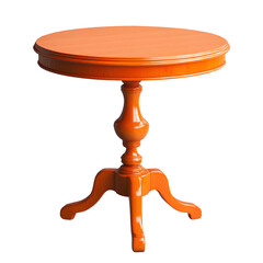 Vintage small round table with a single leg, in an orange color, with a transparent background