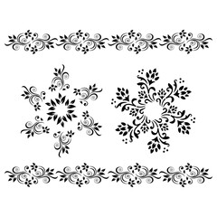Floral, design, pattern, ornament, flower, vintage, vector, frame, decoration, set, element, art, illustration, swirl, tattoo, border, leaf, ornate, black, decor, shape, scroll, victorian, corner, 