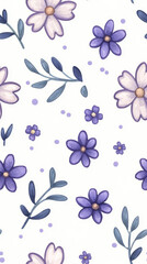 Floral watercolor pattern featuring lavender and white flowers with leaves