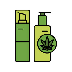 Cosmetics with hemp oil color line icon.