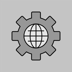 Globe with gears icon. World mechanism symbol
