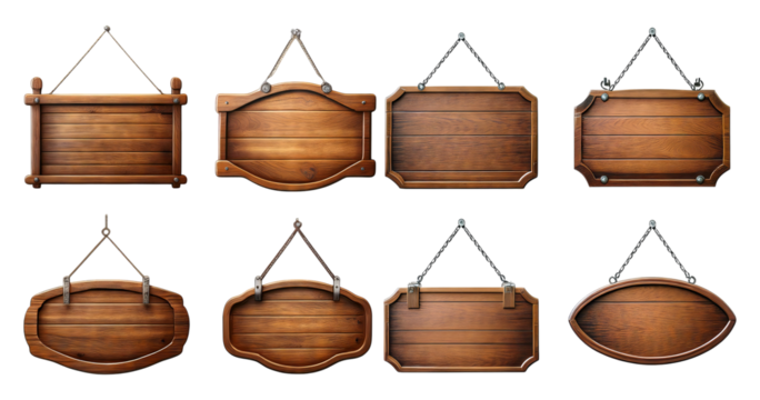 Collection of Wooden Signs for Creative Design and Decoration Use, Bundle Set Collection, Isolated on Transparent Background