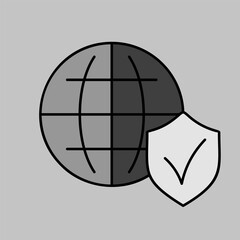 Global shield vector icon on white background