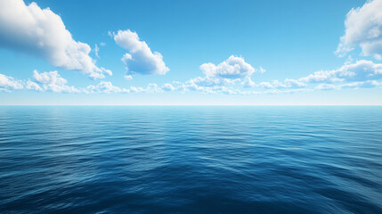 Minimal skies concept. A serene view of the ocean with soft pastel colors during sunset. Beautiful tropical beach sea with blue sky background. AI generated image