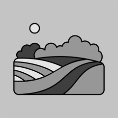 Rural landscape field wheat, trees, plants icon