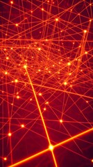 Fototapeta premium Interconnected Network: A vibrant and complex network of illuminated lines and nodes, symbolizing connection, data flow, and the digital age, pulsates with an electric red glow.