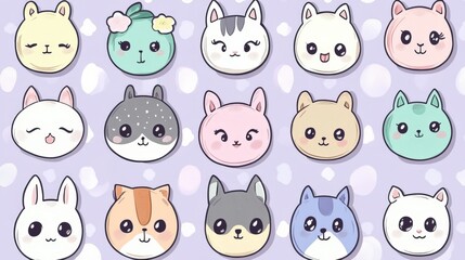 Obraz premium Cute Cartoon Animal Faces Collection for Fun and Playful Backgrounds