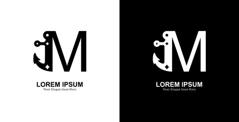 M letter logo design combined with anchor
