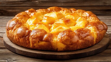 Delicious Homemade Peach Dessert on Rustic Wooden Table