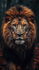 Majestic Lion in Sharp Focus on a Dark Realistic Background Environment