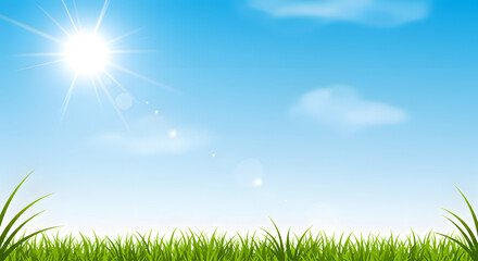 Obraz premium Sunny Sky and Green Grass Landscape