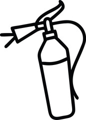 Fire extinguisher icon, minimalist line drawing, black and white, safety equipment, simple design, outline style, emergency tool, vector graphic, clean lines, industrial symbol, protective gear, compa © stocklancer