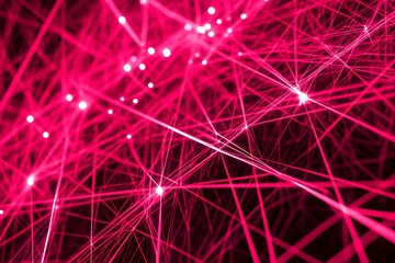 Fototapeta premium Laser grid Abstract: A dynamic visual, the pink laser beams crisscross in a complex grid, forming a captivating display of interconnected lines and dazzling light.