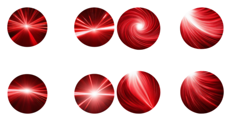Vibrant Abstract Red Light Patterns on Circular Shapes Background, Bundle Set Collection, Isolated on Transparent Background
