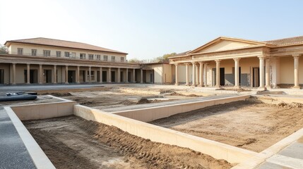 Obraz premium A government building under construction, featuring classic columns and modern design elements.