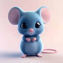 Cute blue mouse 3D rendering clay material pink
