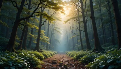 Obraz premium Escape into Nature’s Tranquility with This Stunning Serene Forest Landscape Wallpaper