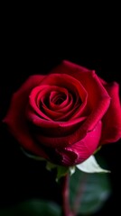 Fototapeta premium A Close-Up Macro Photography Style Wallpaper Of A Single Red Rose, Featuring Intricate Details Of The Petals And Velvety Texture, Rendered With Vivid, Saturated Colors And Sharp Focu.