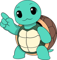 Cute Cartoon Turtle Pointing the Way with a Friendly Expression