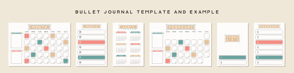 Bullet journal template. Vector illustration.