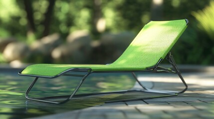 Serene poolside escape, A comfortable green lounger invites relaxation