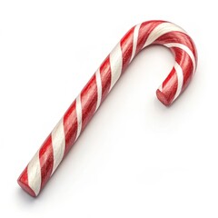 Fototapeta premium Red and White Candy Cane Isolated on White Background, Christmas, Sweet Treat