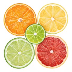 Fototapeta premium Citrus Fruit Slices, Isolated on White Background, Fruits, Vitamin C