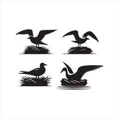Bird's nest set of silhouettes of birds