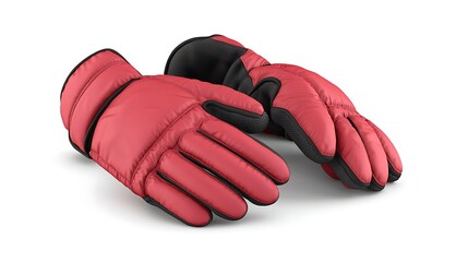 Red winter gloves on white for outdoor apparel. Warmth
