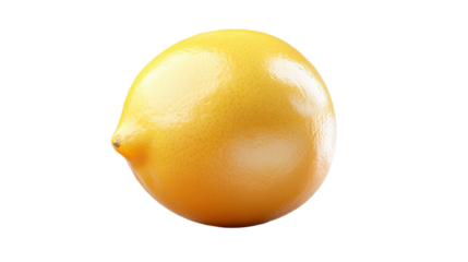 A fresh lemon with vibrant yellow color, showing its smooth skin and slight shine, isolated on a transparent background, with no shadows or additional elements