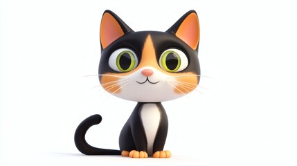 Cute Cartoon Cat Character with Big Eyes and Cheerful Expression