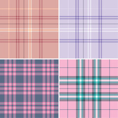 Four Pastel & Pink Plaid Patterns for Fabrics or Design