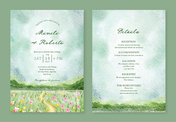 Floral Meadow Watercolor Background Wedding Invitation