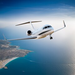 Naklejka premium Private jet flying mid-air luxury transportation travel 
