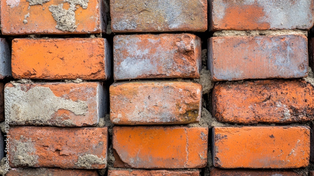 Poster A row of bricks with fresh mortar, neatly arranged in a linear pattern.