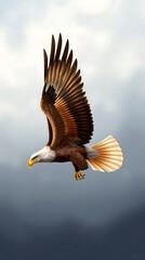 Obraz premium A Digital Wallpaper Showcasing A Detailed Illustration Of A Majestic Eagle In Flight, Its Feathers Meticulously Rendered, Employing A Realistic Style With Rich Browns And Golds, In A.