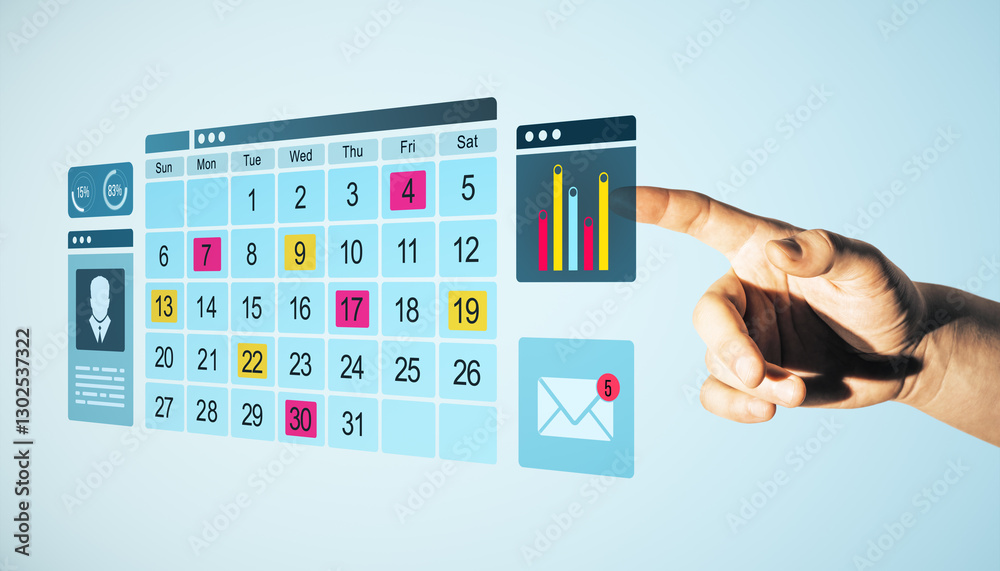 Aufkleber Hand selecting dates on a digital calendar interface.