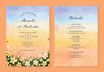 Floral Meadow Watercolor Background Wedding Invitation
