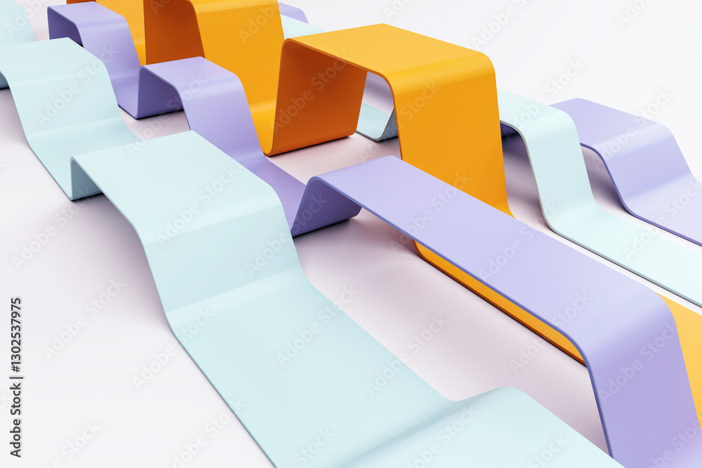 Poster abstract geometrical waves in pastel shades forming a dynamic pattern. 3d rendering