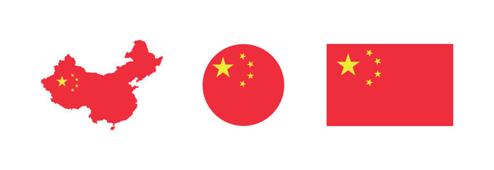 

Vector China National Flag icon collection. Set of China Flag Icons in Various Shapes.